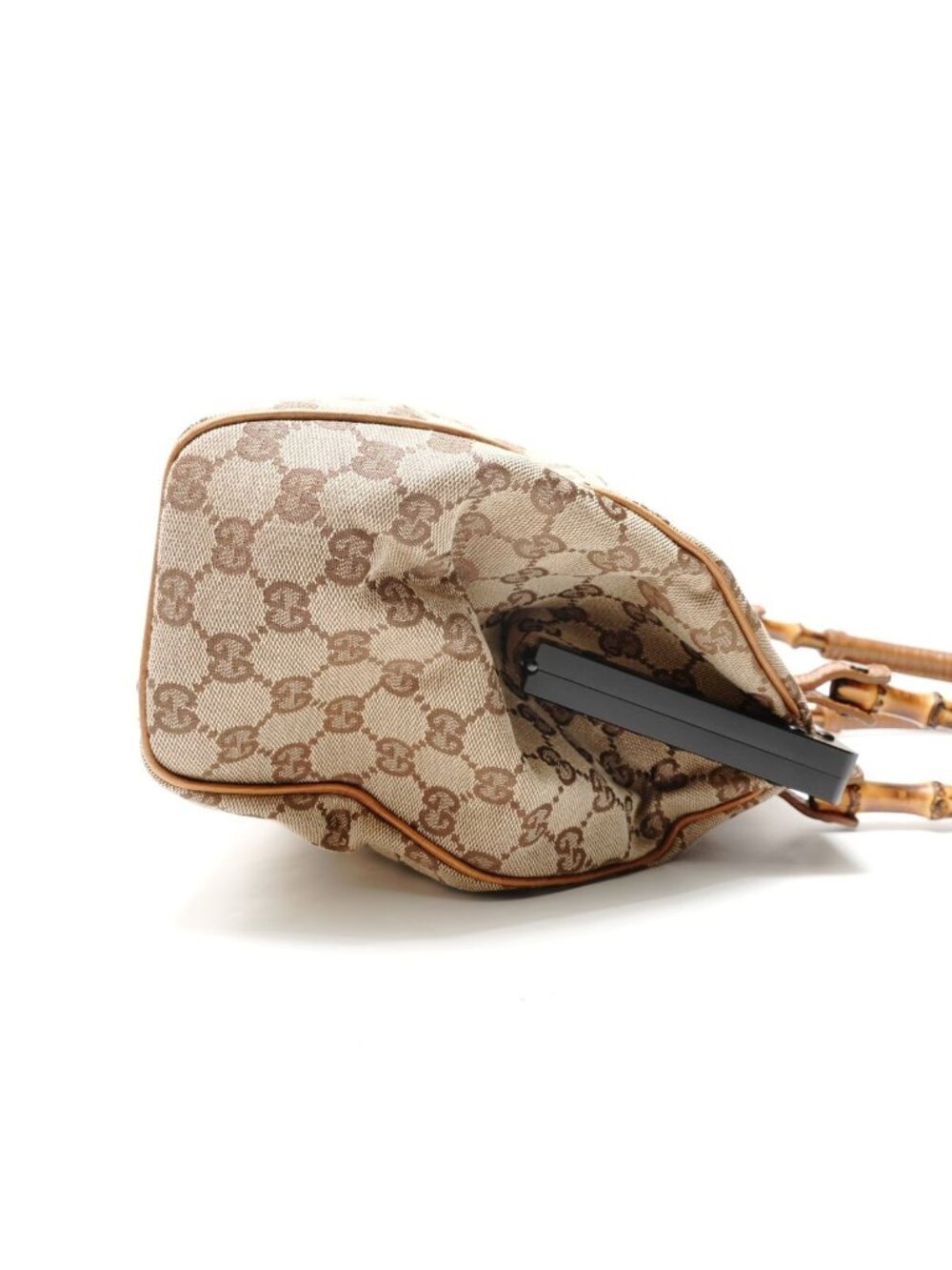 ★SOLD★ Gucci Handbag GG Canvas Bamboo Handle Pouch - Picture 4 of 10